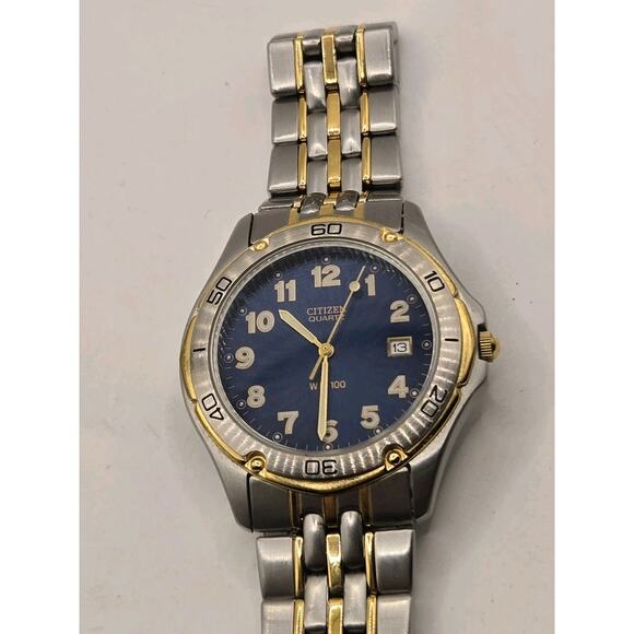 Vtg Citizen Watch Men 38mm Silver Gold Tone Date 2510-S72692 New Battery 7.25" - Picture 10 of 12